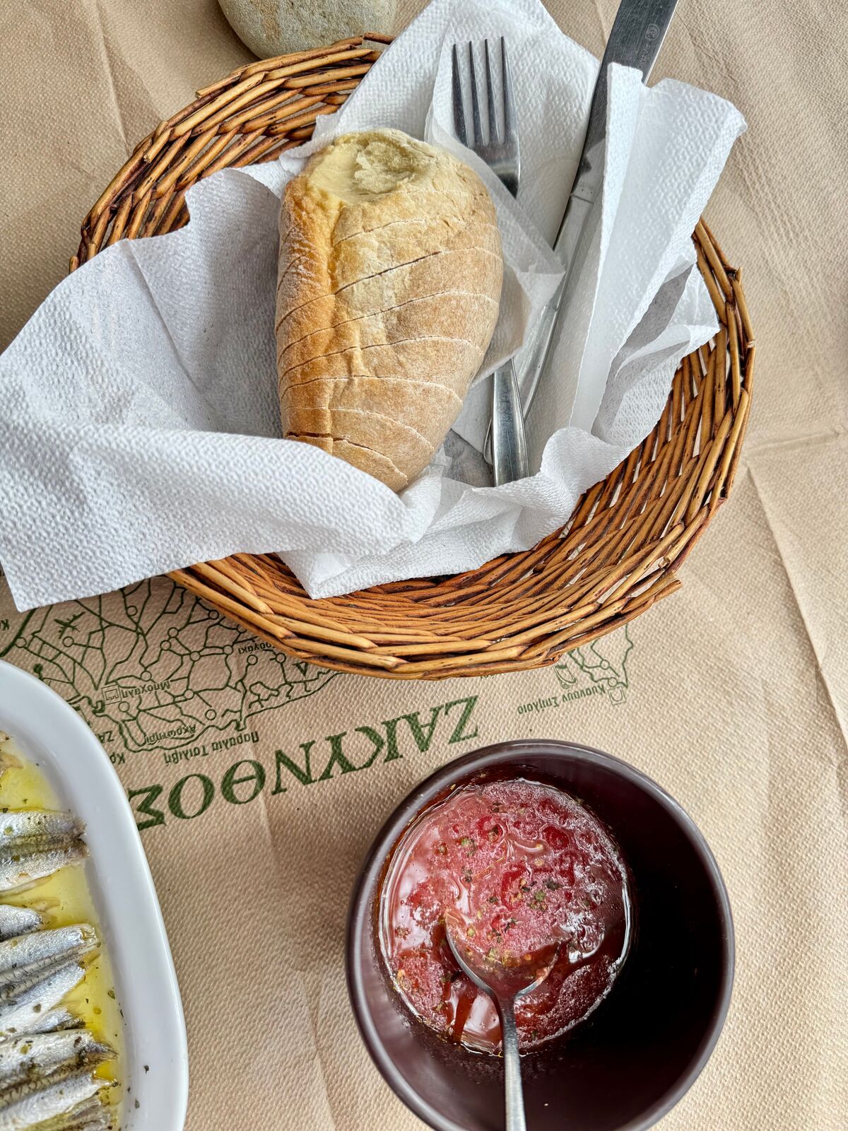 Porto Mela tavern welcome bread and appetizer